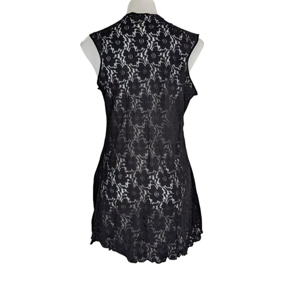 VTG Black Floral Lace Sheer V Neck Mini Slip Dress - Picture 2 of 10